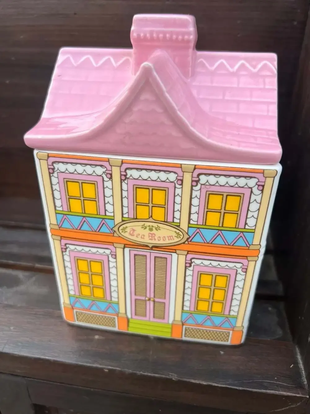 Vintage 1989 Avon Townhouse Collection Tea Room Pink Roof House Canister Jar
